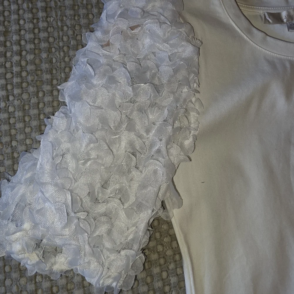 Anthropologie Flat White Cotton Puff-Sleeved Blouse Size XXSmall